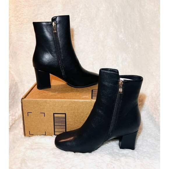 IDIFU Women's Ada Fashion Square Toe Ankle Boots Low Block Heel Short - Black 7 - Picture 5 of 7